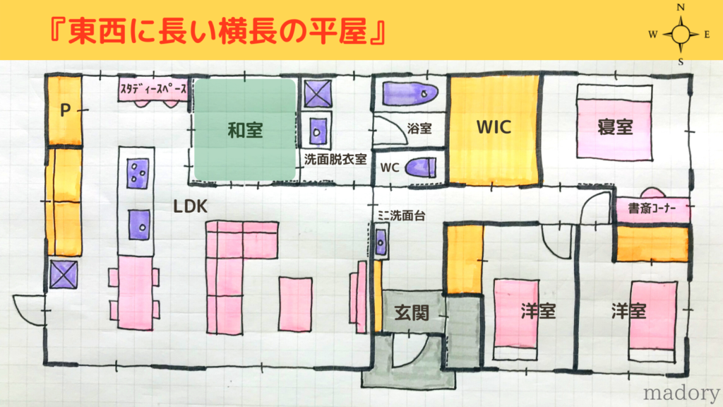 平屋の間取り 東西に長い横長の平屋 横長の平屋の間取りのメリット４選 デメリット３選 Madoryの 数学 間取り ブログ